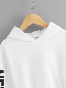 SHEIN Áo nỉ tay dài in chữ dành cho bé gái tuổi teen - trắng - Xem 3