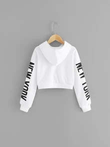 SHEIN Áo nỉ tay dài in chữ dành cho bé gái tuổi teen - trắng - Xem 2