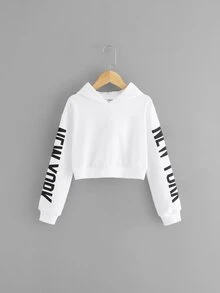 SHEIN Áo nỉ tay dài in chữ dành cho bé gái tuổi teen - trắng - Xem 1