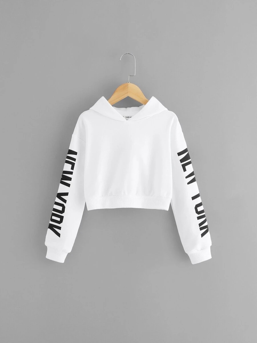 SHEIN Áo nỉ tay dài in chữ dành cho bé gái tuổi teen - trắng - Xem 1