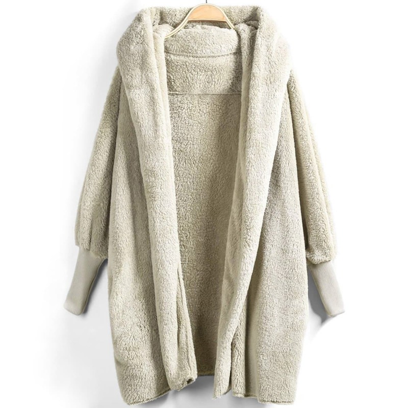 

Open Front Faux Fur Hooded Teddy Coat, Beige