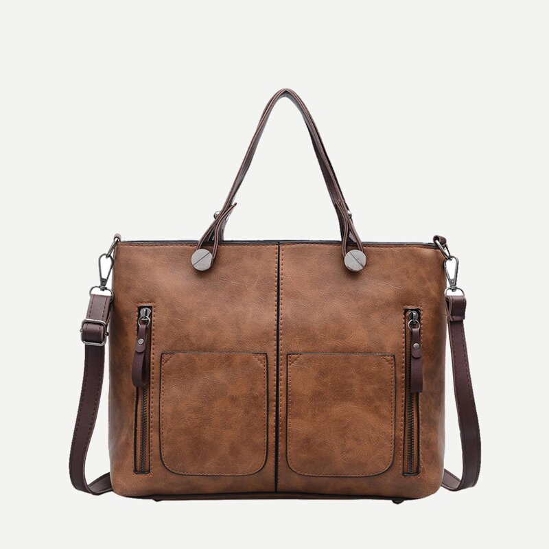 

Double Zipper Tote Bag, Brown