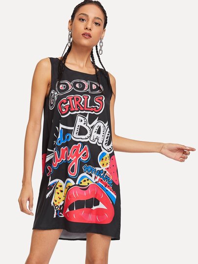 Graffiti Print Shell Dress pictures