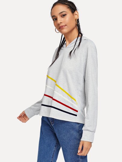 Heather Grey Raglan Sleeve Striped Hoodie pictures