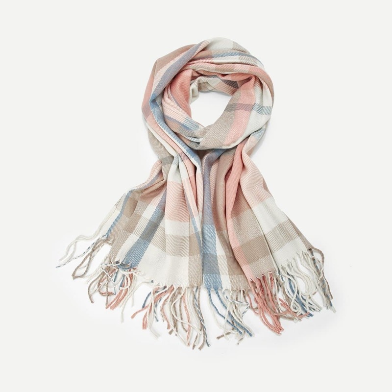 

Fringe Hem Plaid Scarf, Multicolor