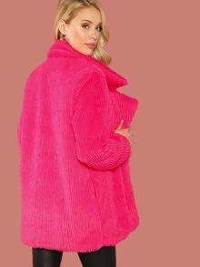 SHEIN Neon Pink Notch Collar Fuzzy Coat