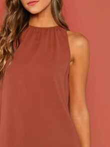 SHEIN Gathered Halter Neck Top - Burnt Orange - View 5