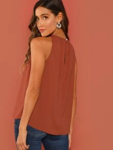 SHEIN Gathered Halter Neck Top - Burnt Orange - View 4