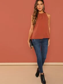 SHEIN Gathered Halter Neck Top - Burnt Orange - View 6