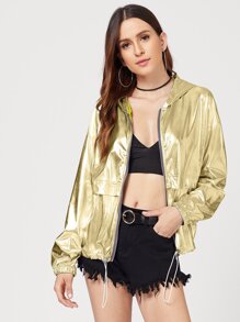 Metallic Drawstring Hooded Jacket