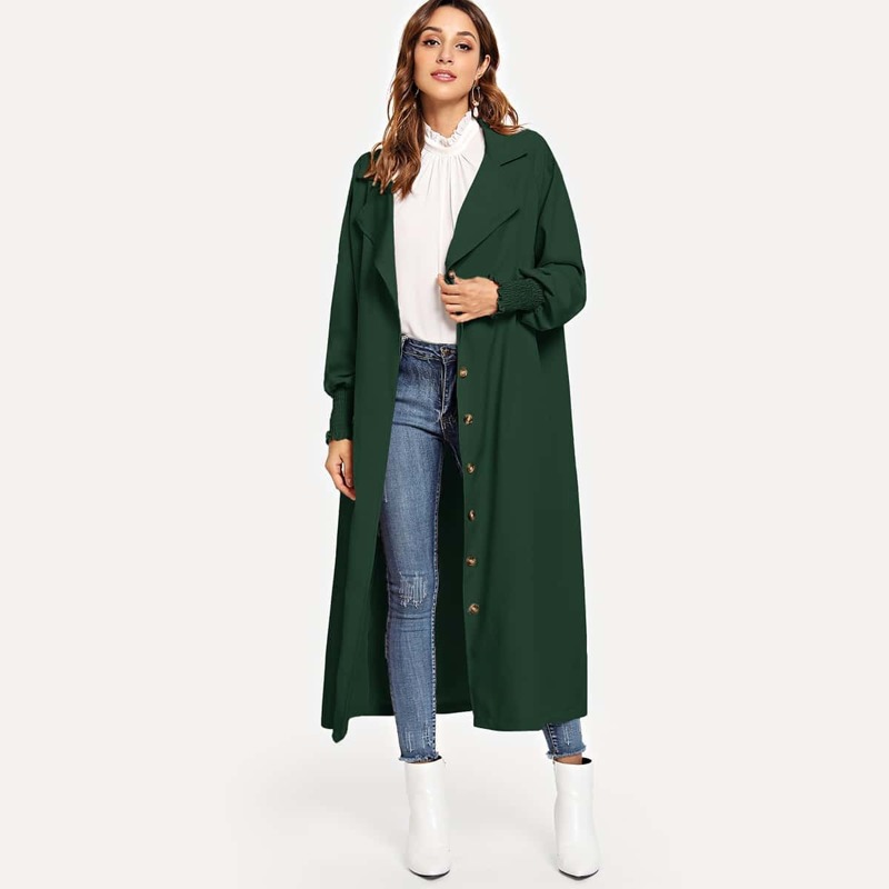 

Solid Single-breasted Coat, Green