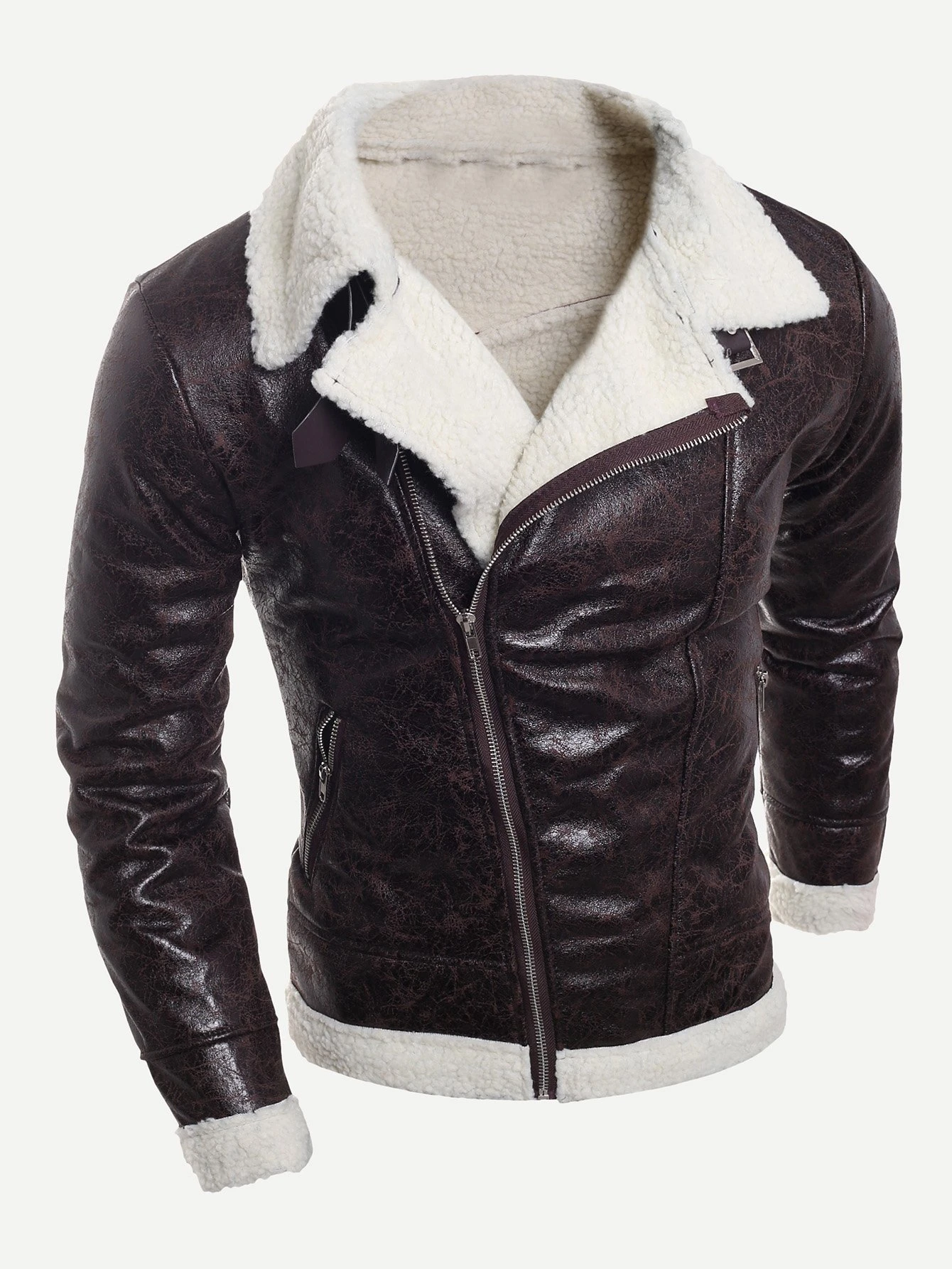 Cazadora pu con forro de lana Clearance