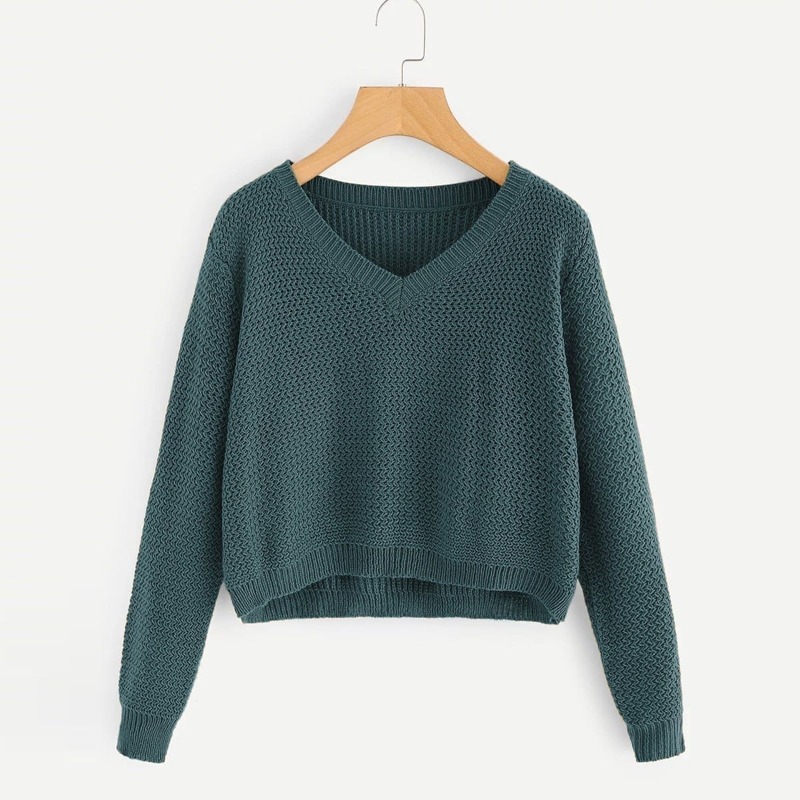 

V Neck Crop Jumper, Blue