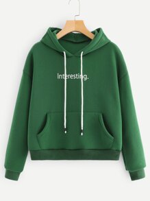 Letter Print Drawstring Detail Hoodie
