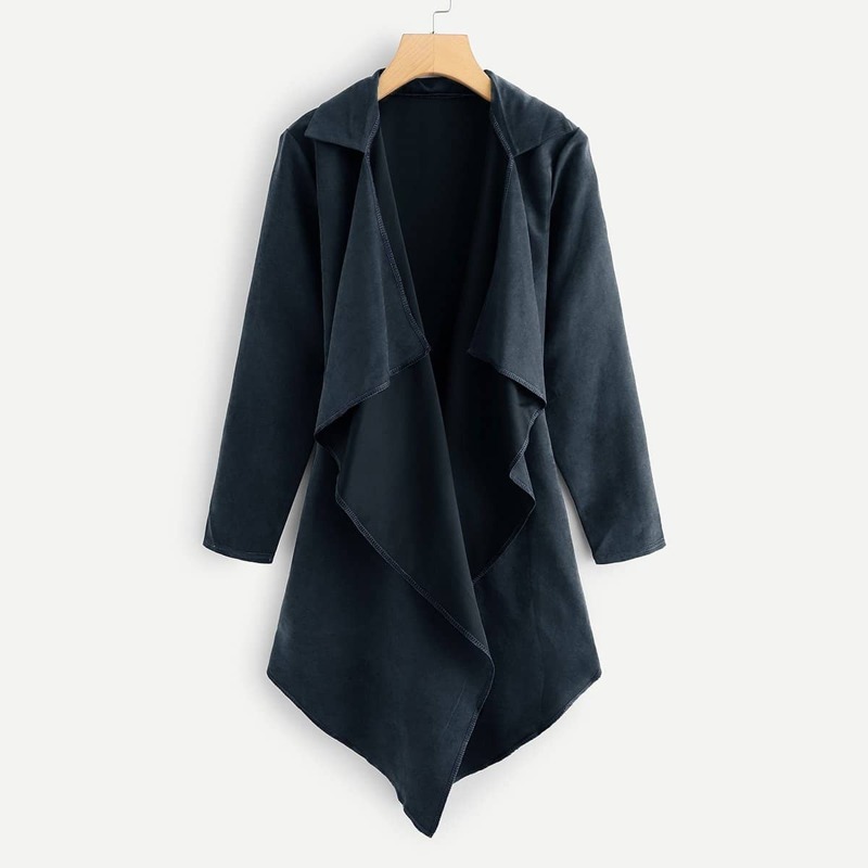 

Self Tie Solid Trench Coat, Black