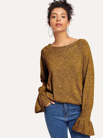 Flounce Sleeve Solid Jumper pictures