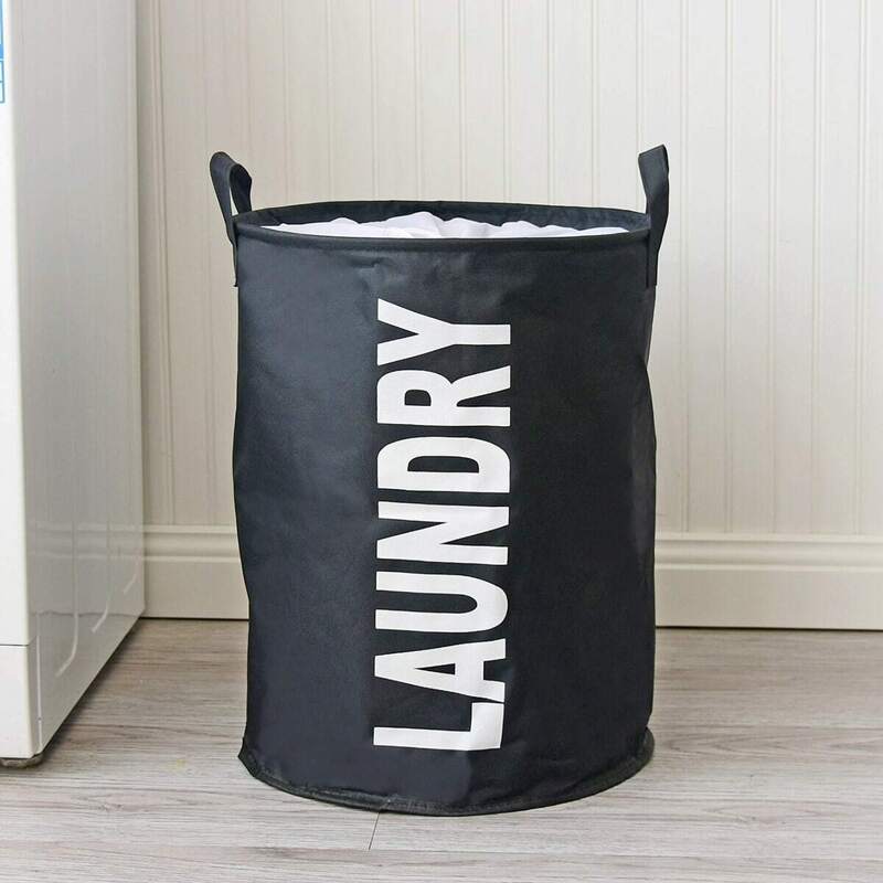 

Letter Print Round Storage Basket, Black and white