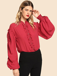 Frill Trim Bishop Sleeve Top