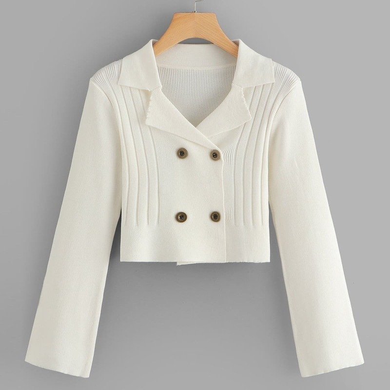 

Double Breasted Solid Sweater, Beige