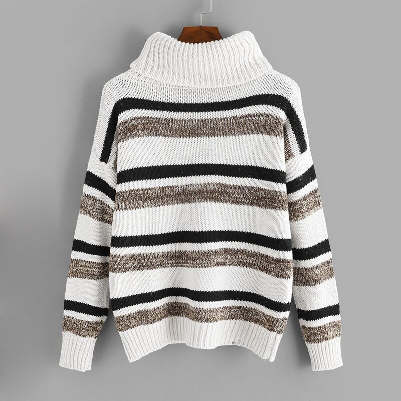 

High Neck Striped Sweater, Multicolor