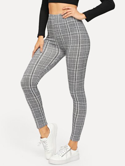Leggings mit Plaid und elastischer Taille