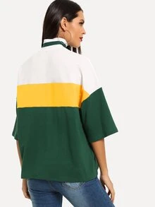 SHEIN O形環拉錬半開襟撞色字母T - 彩色 - 查看 2