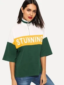 SHEIN O形環拉錬半開襟撞色字母T - 彩色 - 查看 4