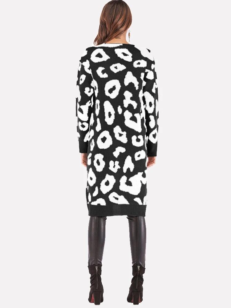 Svart och Vitt Leopard Tillfällig Tröjor Svart och Vitt Leopard Tillfällig Tröjor