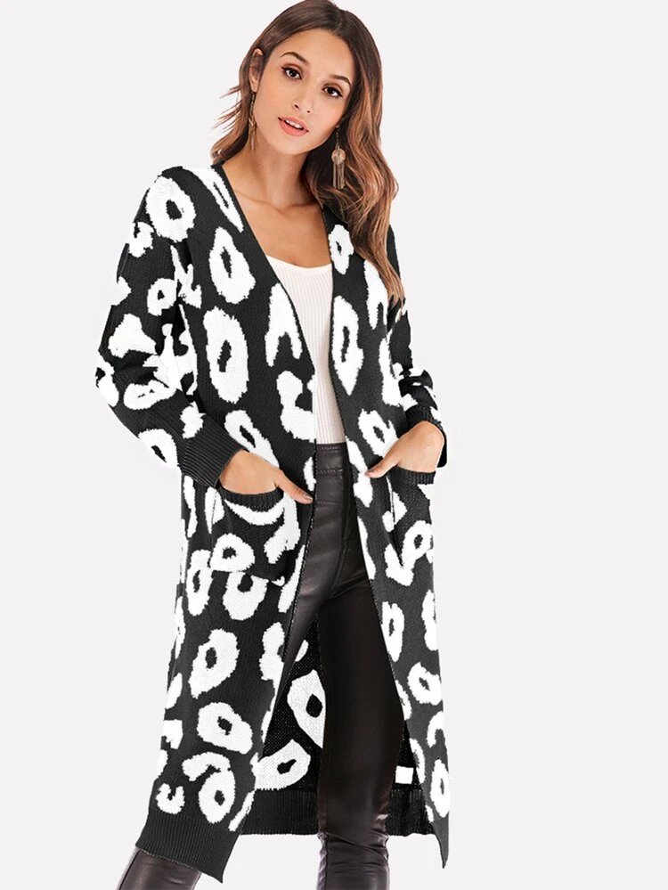 Svart och Vitt Leopard Tillfällig Tröjor Svart och Vitt Leopard Tillfällig Tröjor