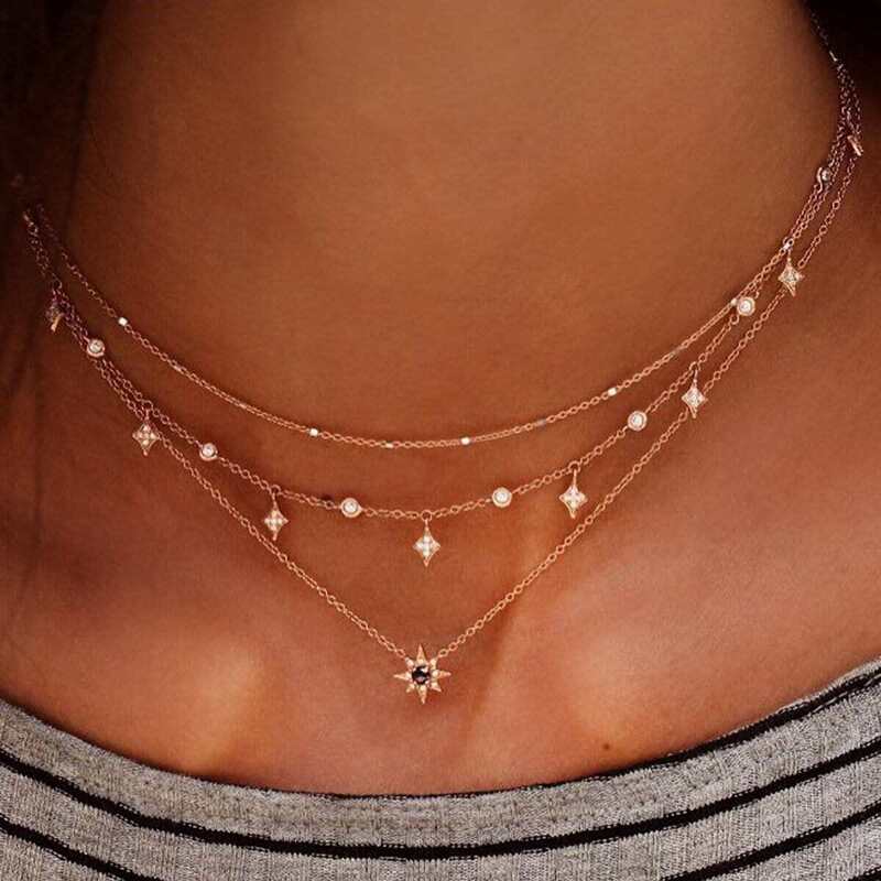 

Star Charm Layered Chain Necklace, Gold