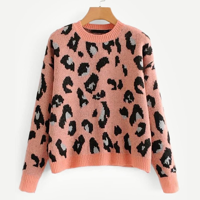 

Drop Shoulder Leopard Print Sweater, Multicolor