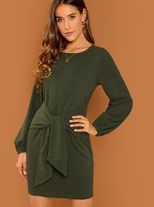 Elastic Cuff Knot Front Dress