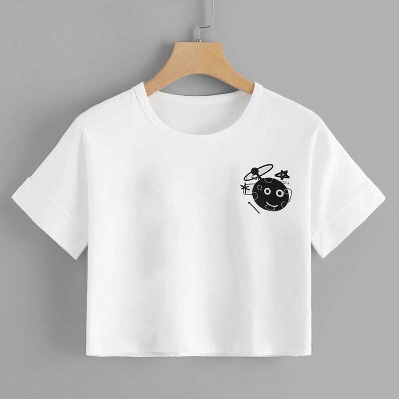 

Cartoon Print Crop Top, White