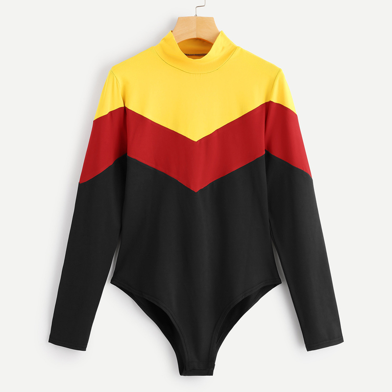 

Colorblock Stand Collar Bodysuits, Multicolor