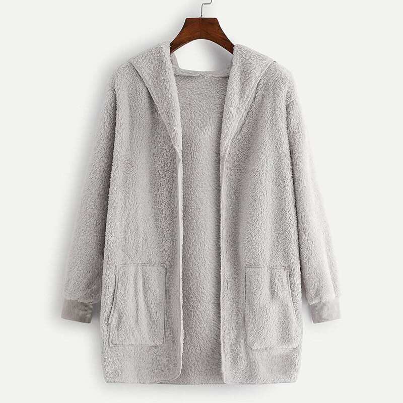 

Solid Hooded Teddy Outerwear, Grey