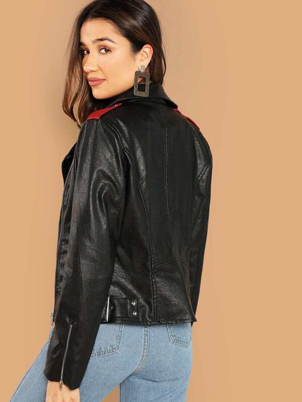 Leopard Print Faux Leather Biker Jacket