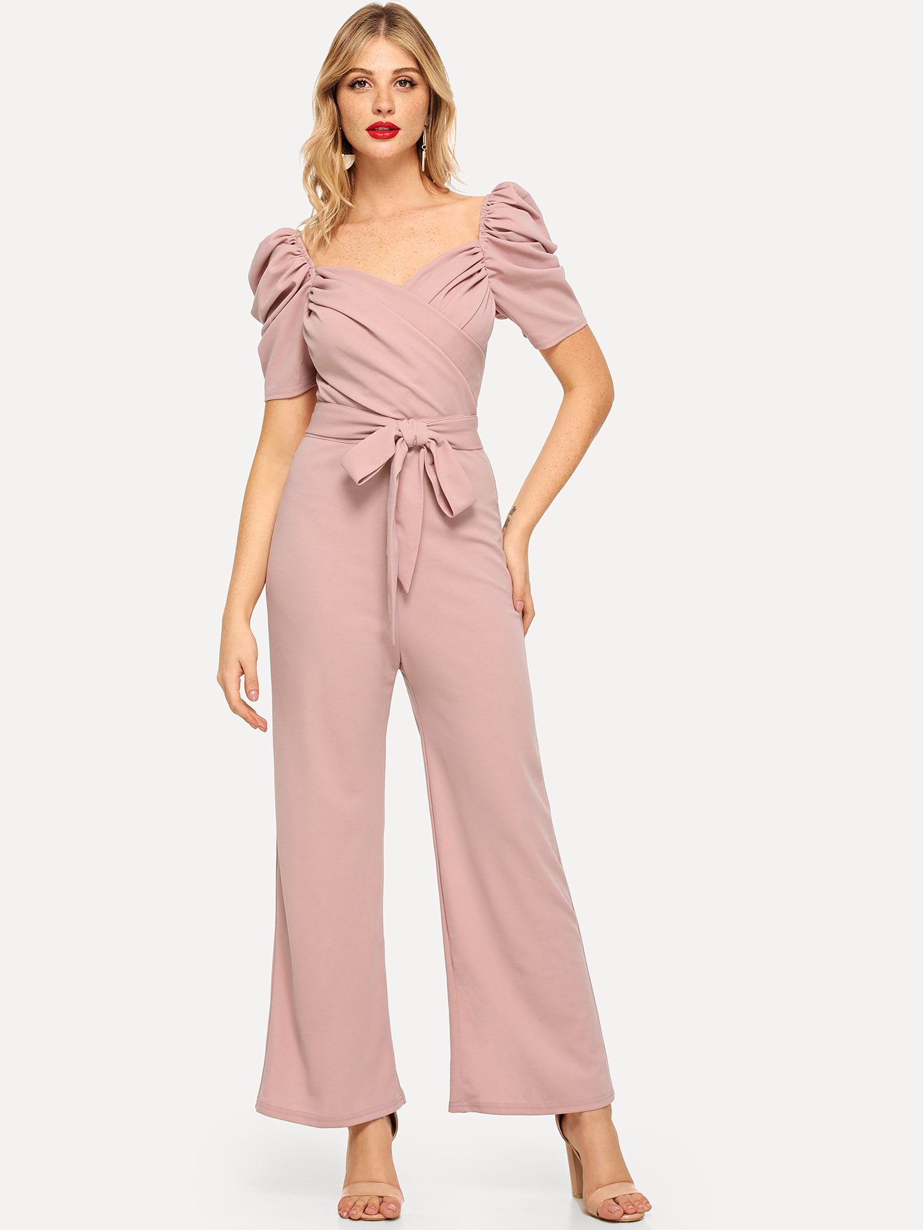 Surplice Short Sleeve Jumpsuits