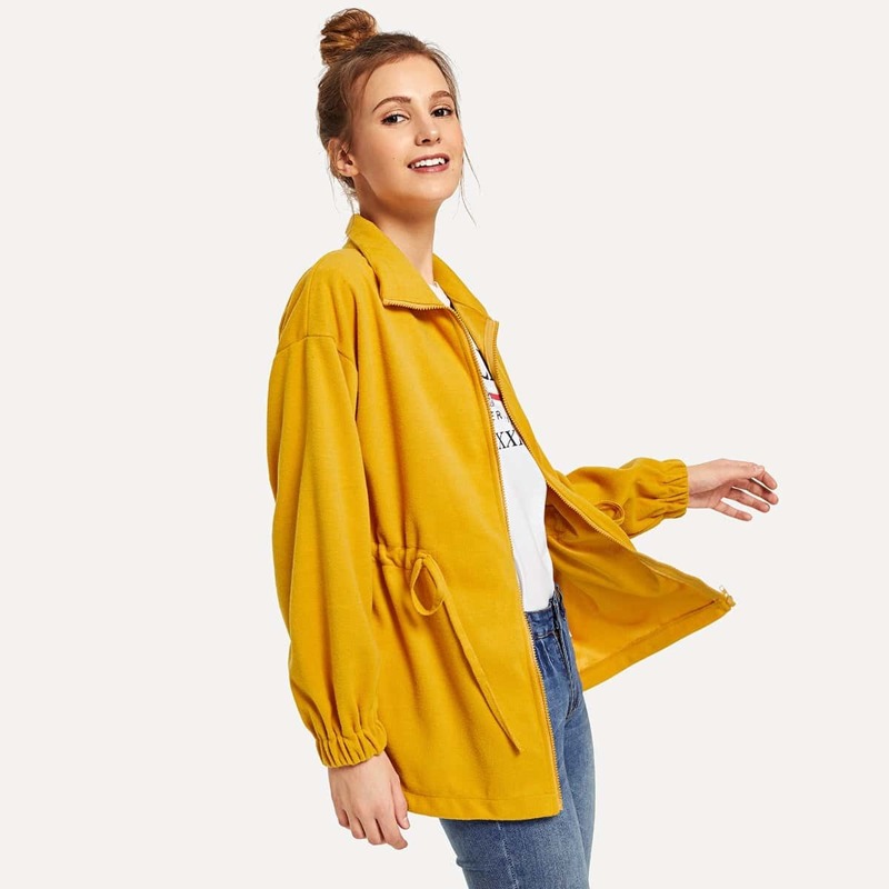

Drawstring Waist Zip Up Jacket, Yellow