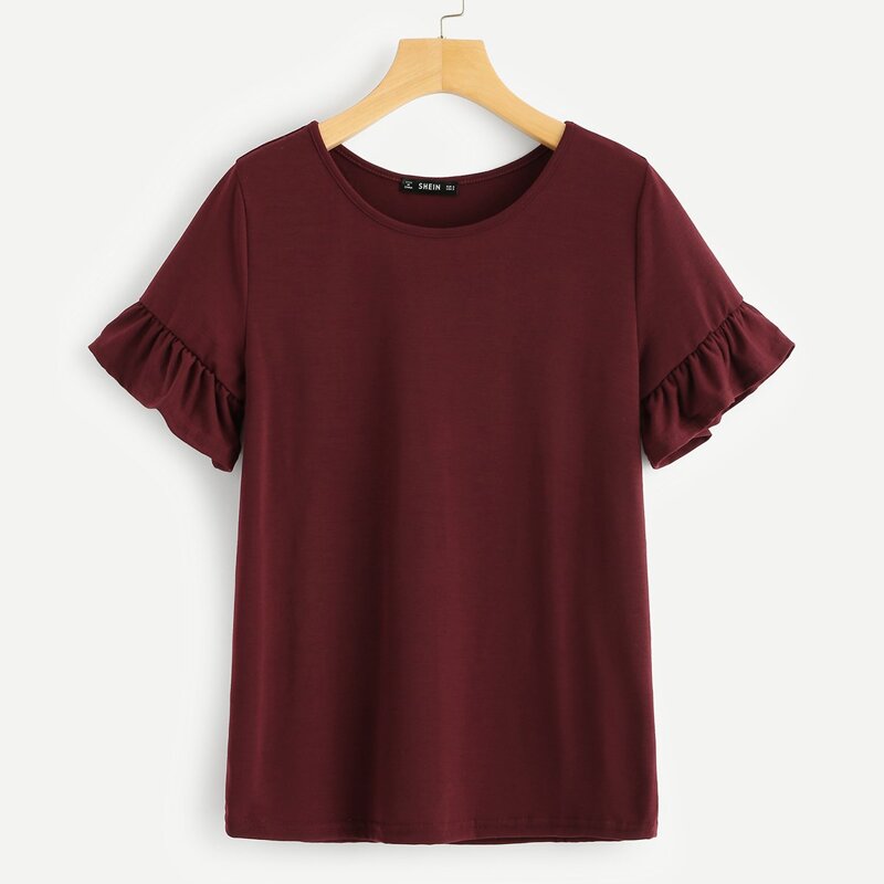 

Ruffle Sleeve Solid Tee, Burgundy