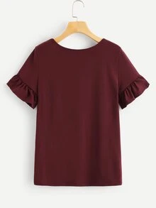 SHEIN LUNE Camiseta sólida de manga con volante - Burdeos - Ver 2