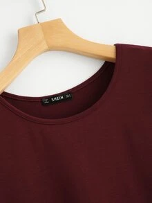 SHEIN LUNE Camiseta sólida de manga con volante - Burdeos - Ver 4