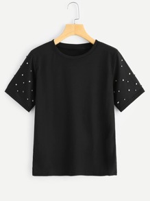 Pearl Beaded Sleeve Tee