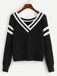 Contrast Striped V-Neck Jumper