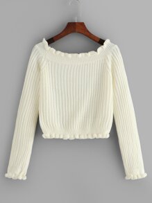 Solid Frill Trim Sweater