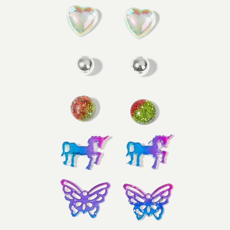 

Heart & Butterfly Shaped Stud Earrings 5pairs, Multicolor