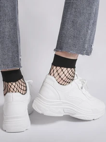 Women White Lace Up Artificial Leather Chunky Sole Trainers