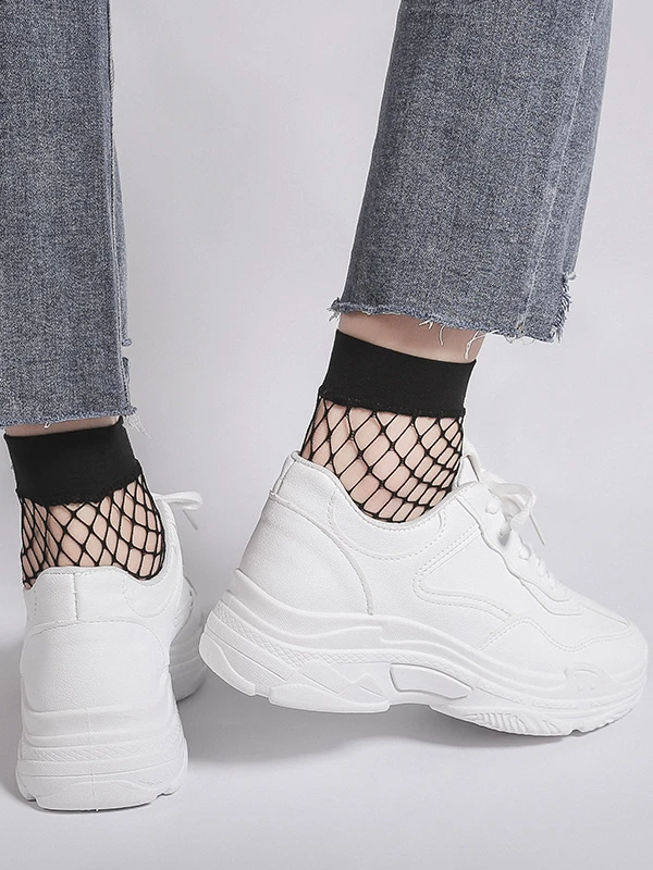 2025 Autumn Sneakers For Women Women White Lace Up Artificial Leather Chunky Sole Trainers
