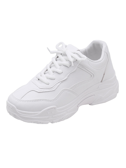 2025 Autumn Sneakers For Women Women White Lace Up Artificial Leather Chunky Sole Trainers