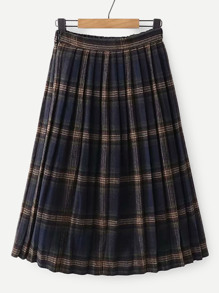 Elastic Waist Plaid Pleated Skirt