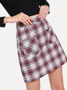 Dual Pocket Checked Skirt